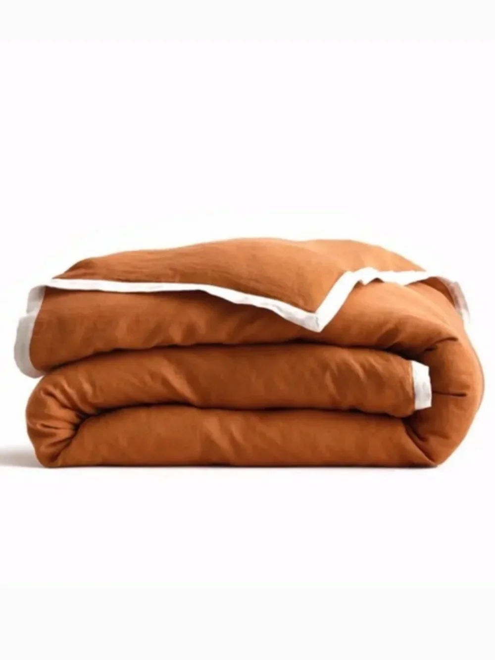 Quince European Linen Contrast Flange King Duvet Cover Terra Cotta and Sand